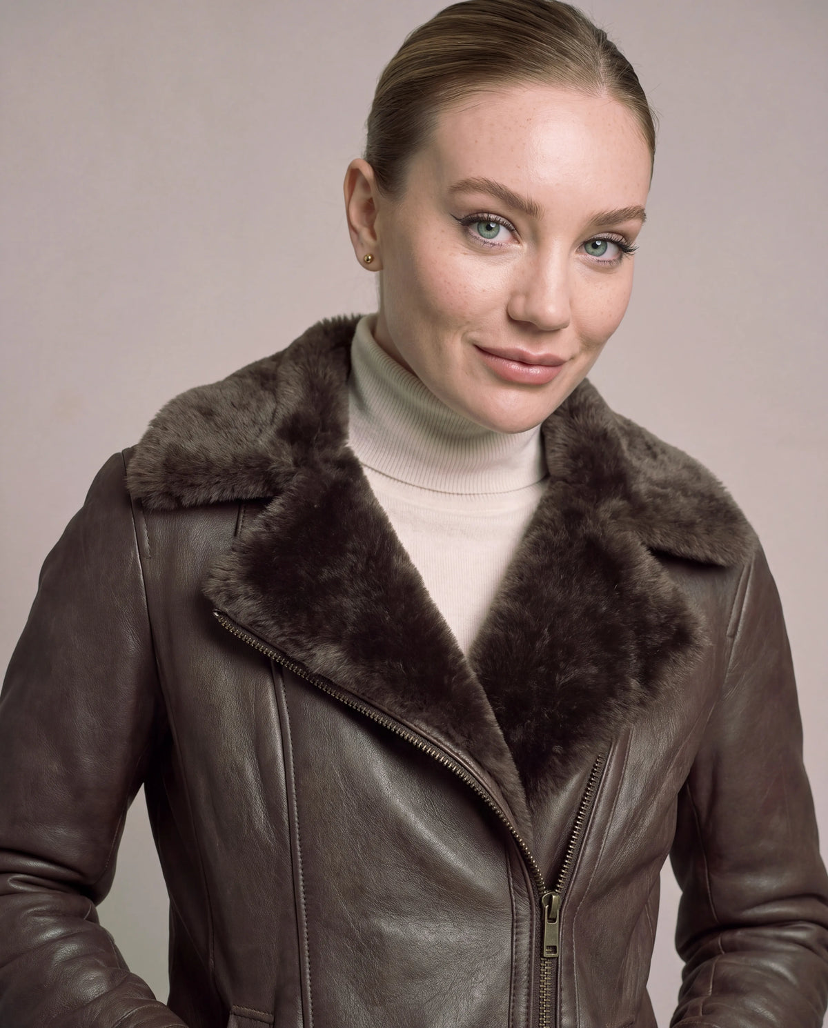 Evelyn | Women's Brown Longline Faux Leather Jacket with Plush Lining